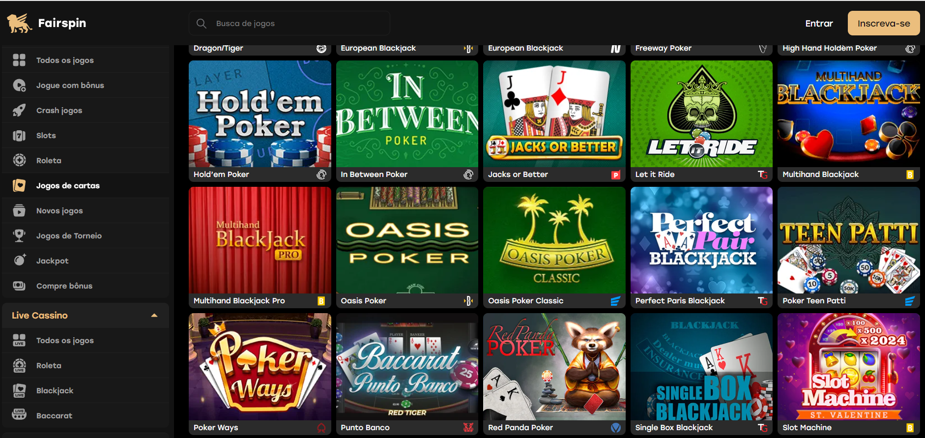 Cassino de pôquer online